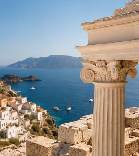 Classical column overlooking the Greek islands