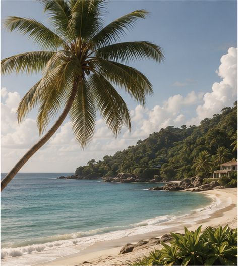 Palm tree over a turquoise Caribbean cove